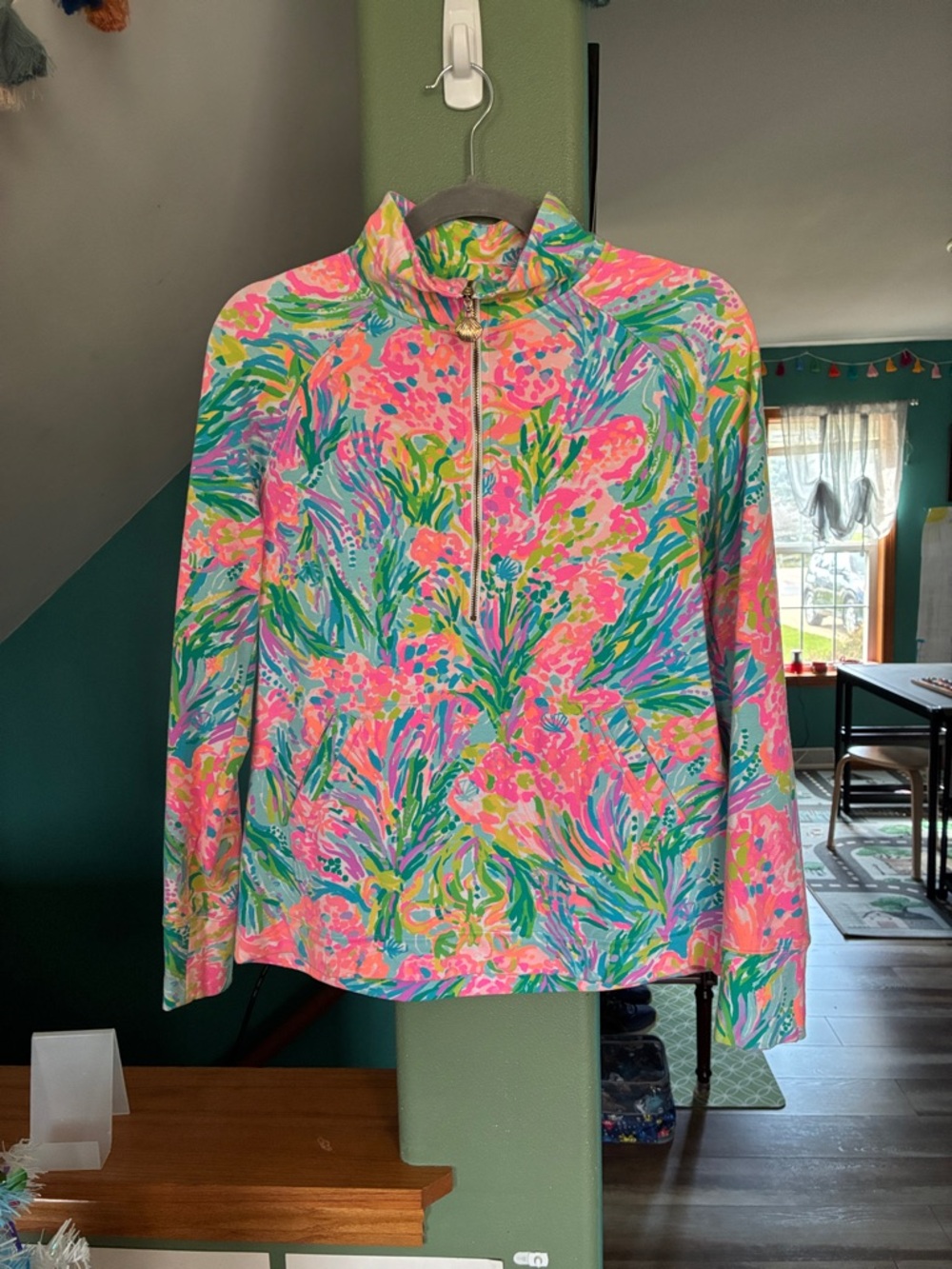 Lilly Pulitzer Pink, Turquoise & Lime Floral Half-Zip Pullover